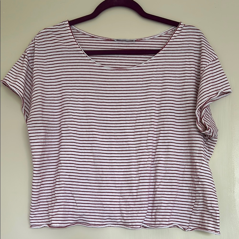 Zara Trafaluc Collection Women's Boxy Red White Striped Crop T-Shirt
